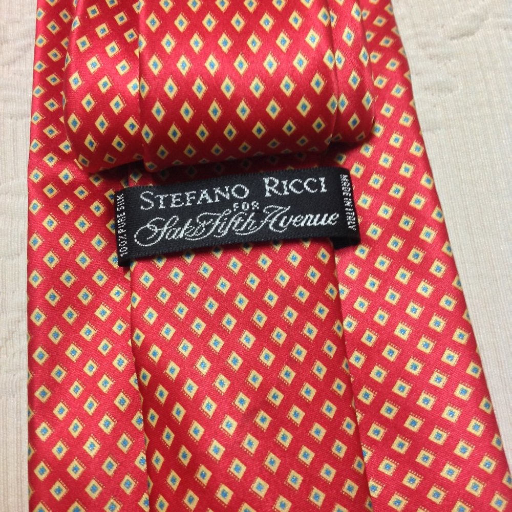 STEFANO RICCI Saks Men's Silk Necktie ITALY Red w/ Diamonds (60" x 3.8…